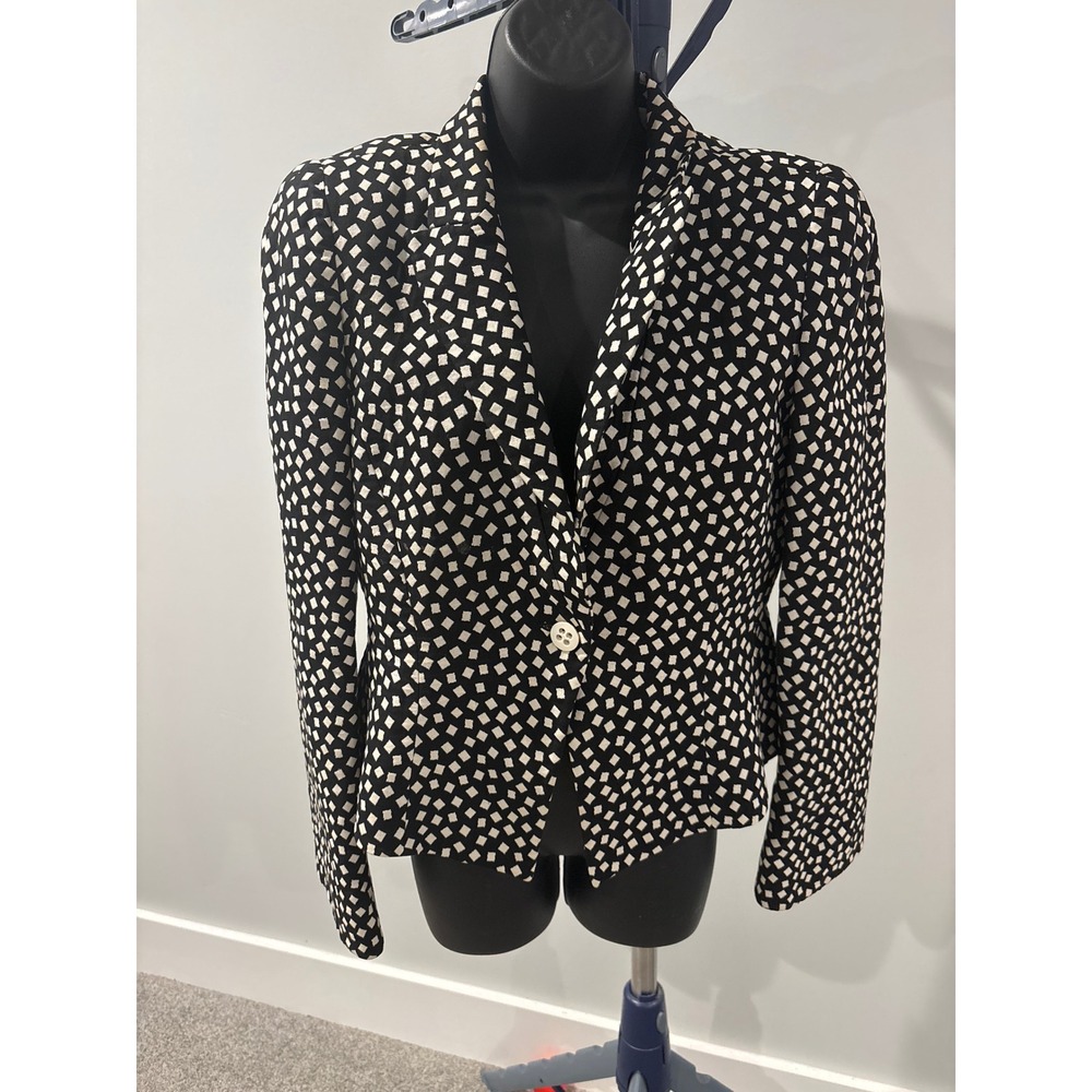 ARMANI COLLEZIONI 10 White Squares Black Designer Blazer Cotton Women's Jacket